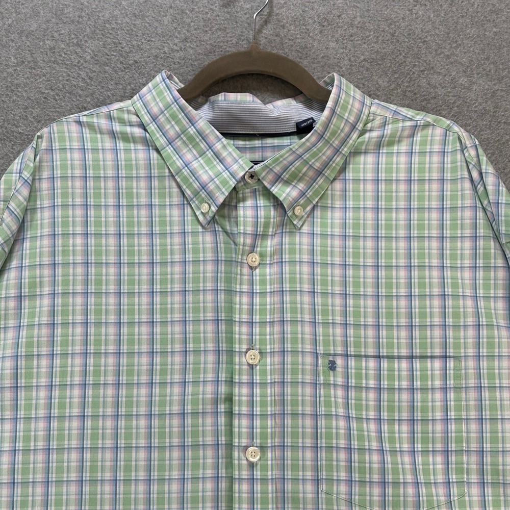 IZOD Button Down Shirt Mens 3XB Green Plaid Cotton Blend Preppy Classic